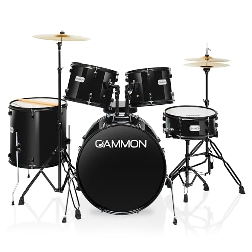 Full Size Complete Adult 5-Piece Drum Set with Cymbals, Stands, Stool, and Sticks - Blue