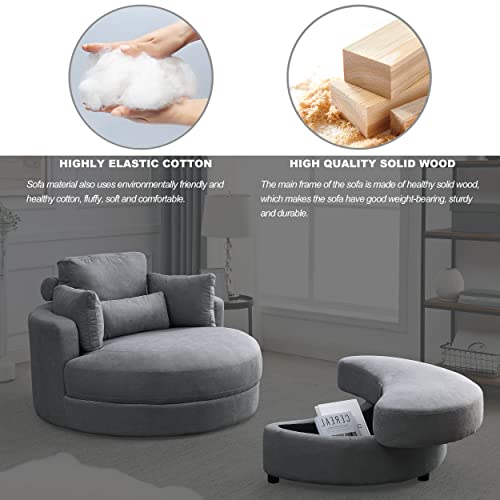 51.5-Inch Oversized Swivel Accent Barrel Chair with Storage Ottoman ,Button Decor and 4 Pillows