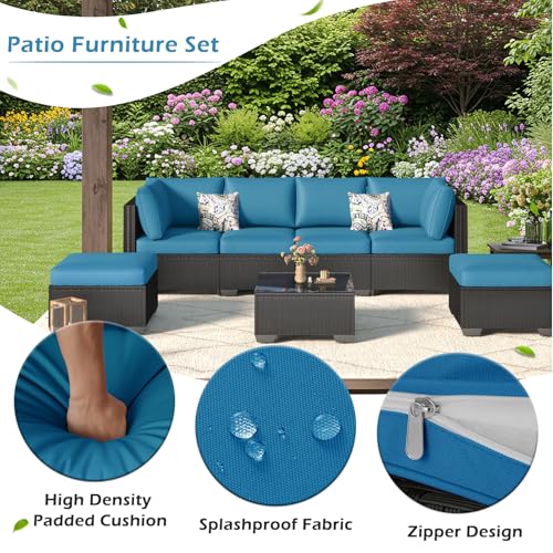 U-MAX 7 Piece Outdoor Patio Furniture Set, PE Rattan Outdoor Wicker Sectional Furniture Chair Set with Cushions and Tea Table