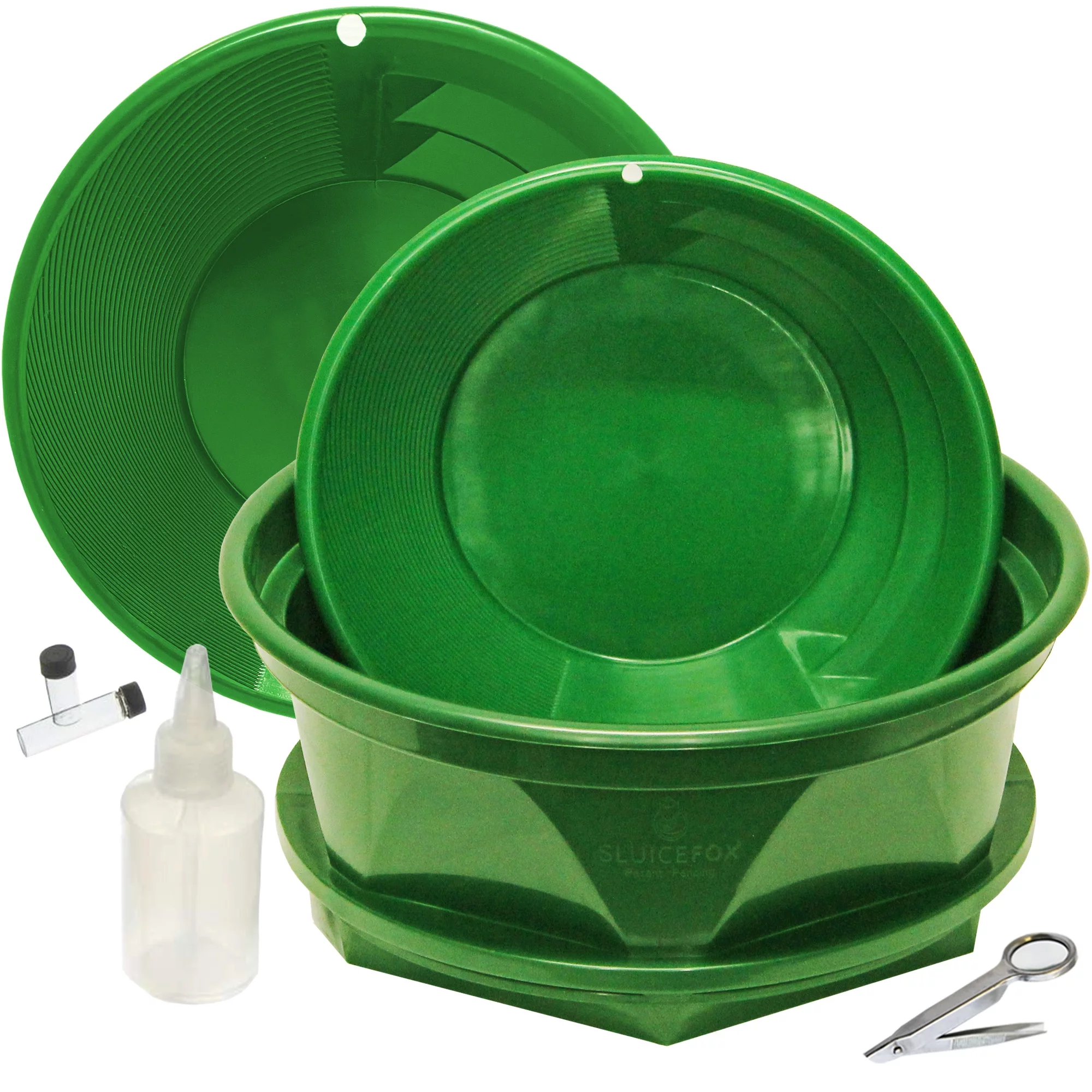 Sluice Fox 7 piece Gold Panning Kit Classifier, Gold Pans, vials, Sniffer Bottle, Tweezers - Curated Treasures Market