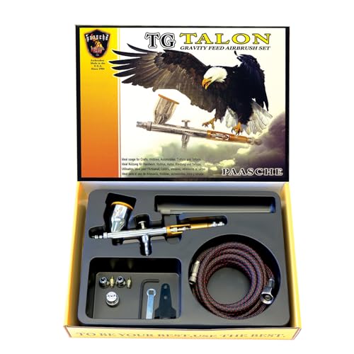 Paasche Airbrush Double Action Gravity Feed Includes 3 Head Sizes (.25mm.38mm, and .66mm), This All-Inclusive Airbrush Kit is for Artists, Hobbyists