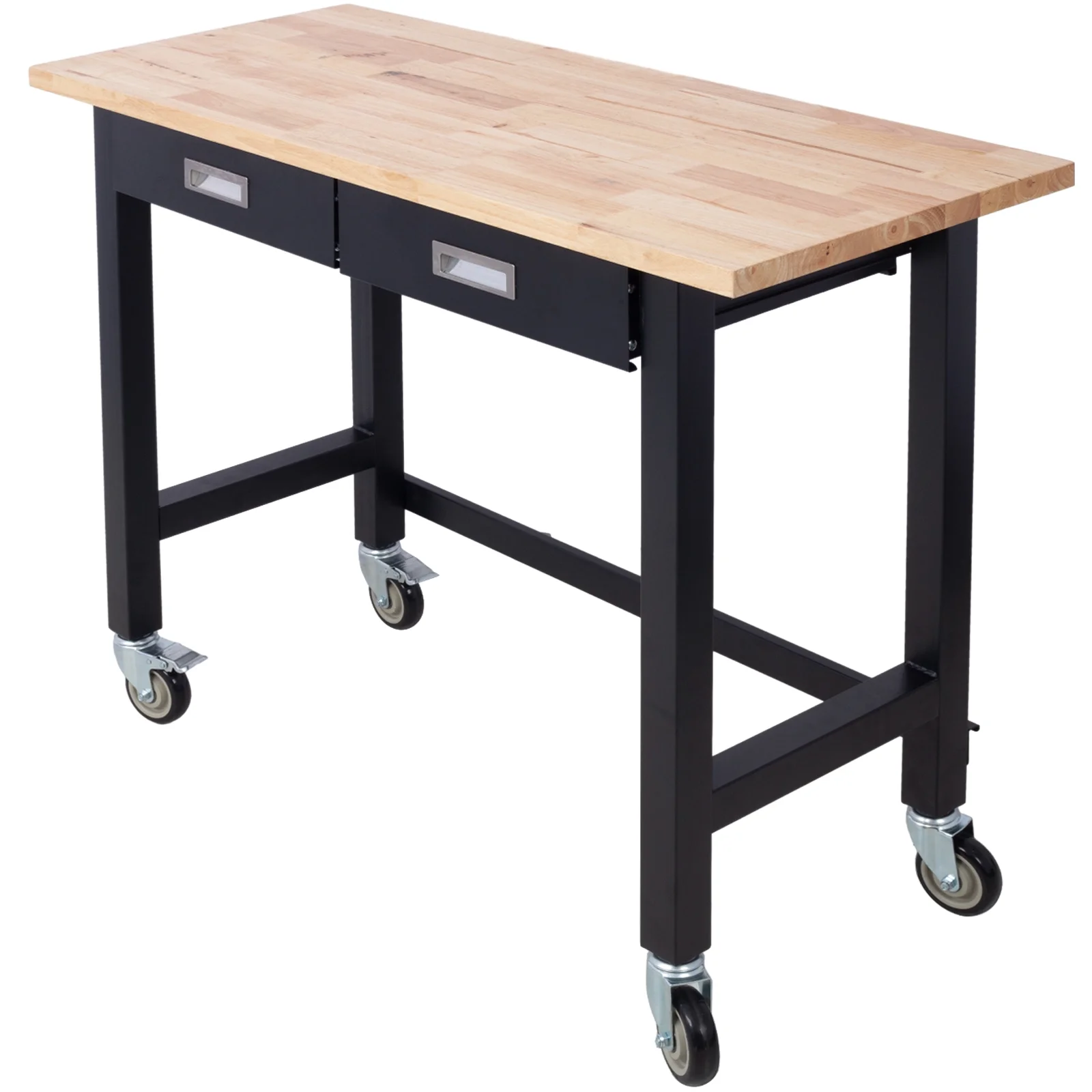 48in Work Bench, Adjustable Workbench with Drawer Storage, Heavy Duty Bamboo Wood Work Table with Wheels for Garage Home Office
