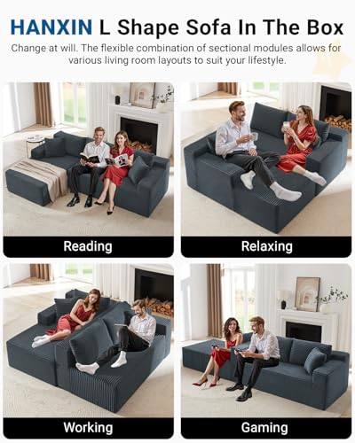 105 Inch Cloud Sectional Couch,Modern Modular Sectional Sofa with Deep Seat,Corduroy Boneless Couches with L-Shape Chaise for Living Room Bedroom