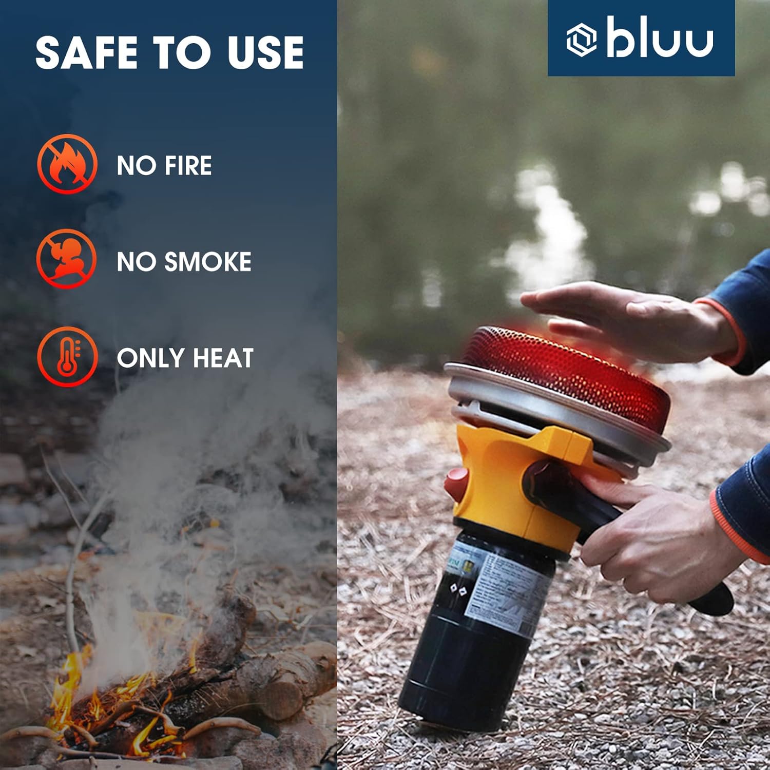 BLUU Flameless Propane Heater for Outdoor and Indoor Use 3,000 BTU, Portable Gas Catalytic Heaters Great for Camping, Patio, Tent & Garage