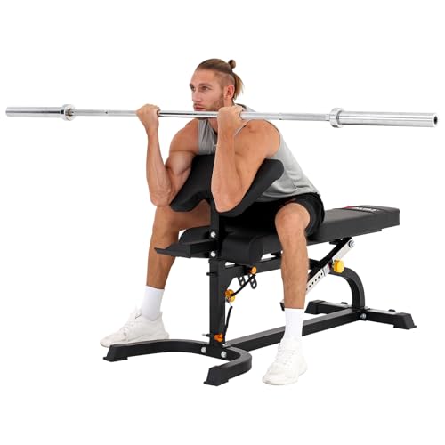 Altas Strength Adjustable Utility Bench Three Workout Stations In One Home Gym With Leg developer Preacher Curl Attachment Smith Machine Light