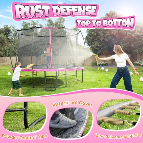 BCAN 8FT 10FT 12FT 14FT 15FT 16FT Recreational Trampoline with Enclosure for Kids Adults, ASTM Approved, Outdoor Trampolines with Ladder for Kids