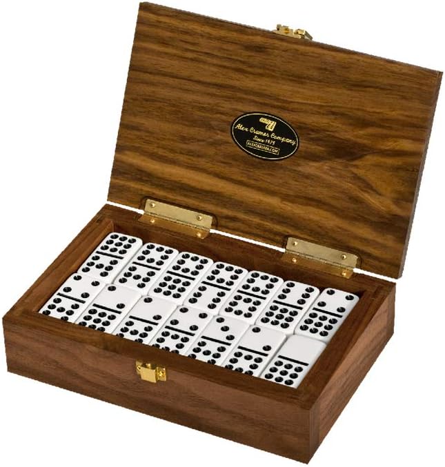 Alex Cramer The Nines Double-9 Domino Set. American-Made Solid Walnut Case Holds Our 55-Piece Set of Dominoes (Domino Set with Personalized Brass