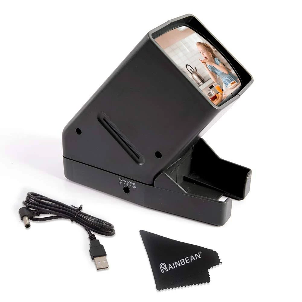 RAINBEAN USB Powered 35mm Negative Slide Film Viewer, Old Slides Scanner Portable LED Lighted Negative Viewing - 3X Magnificatio