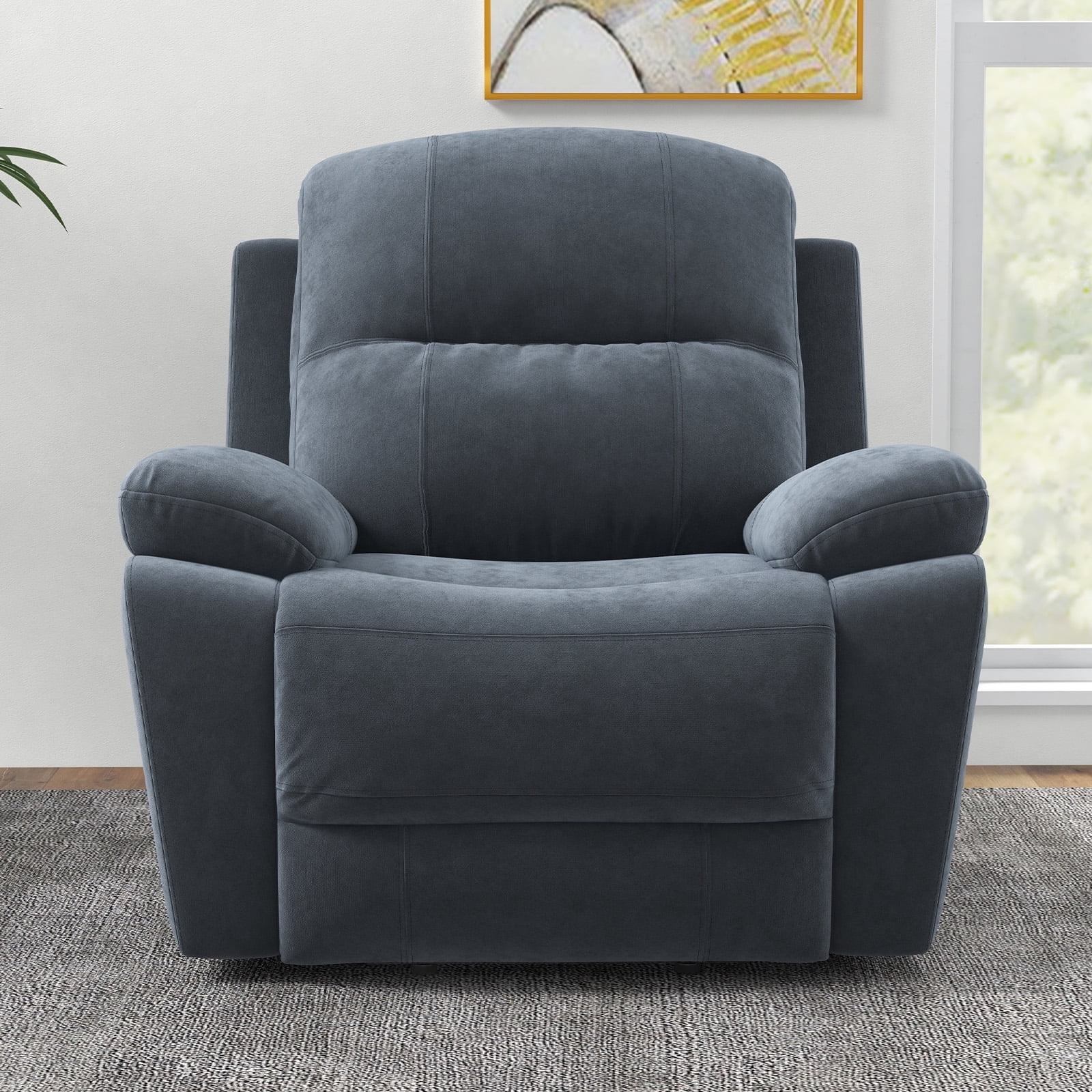Bonzy Home Single Recliner Chairs for Living Room Overstuffed Breathable Fabric Reclining Chair Manual Sofas, Gray