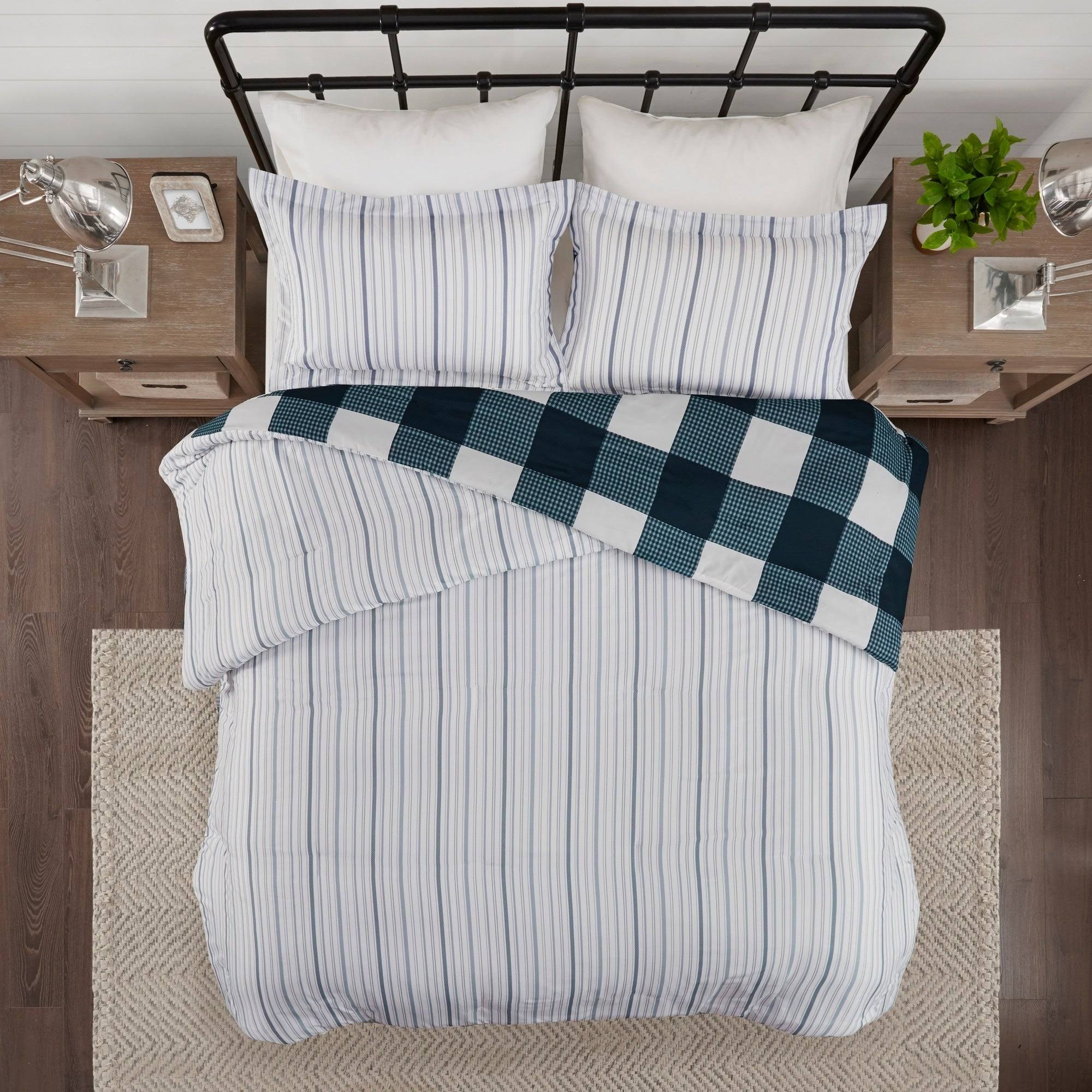 Madison Park Morrison 3 Piece Reversible Buffalo Check Plaid Duvet Cover Set King/Cal King