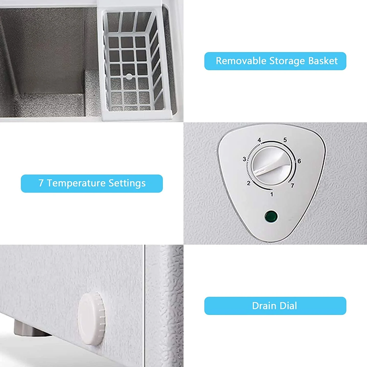 WANAI 5.0 Cubic Chest Freezer, Compact Deep Freezer with Top Open Door and Removable Storage Basket, 7 Gears Temperature Control, Energy Saving