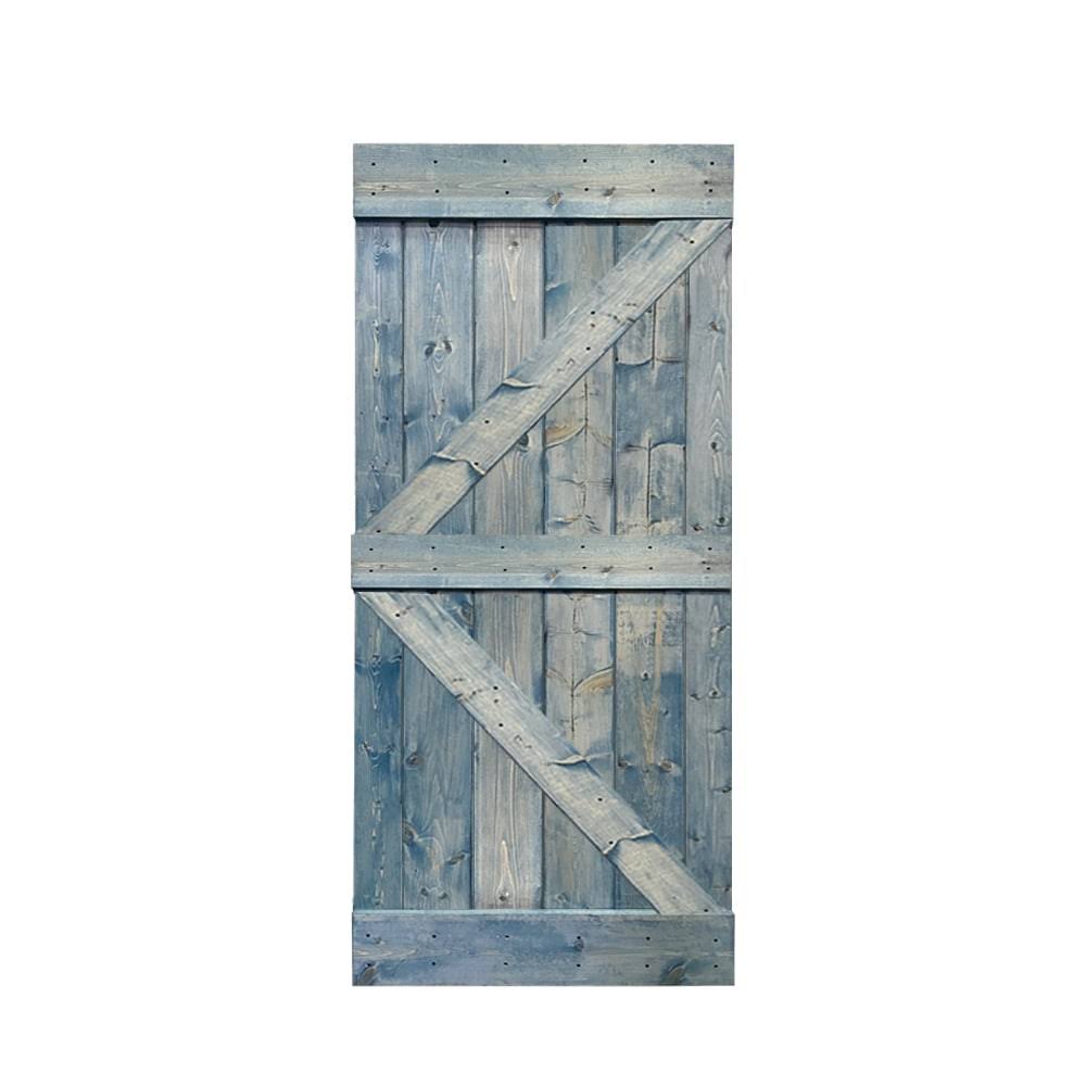 CALHOME K Series Stained Solid Pine Wood Interior Sliding Barn Door - Carbon Gray - 42 x 84