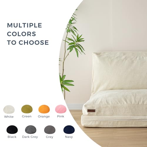 MAXYOYO Bean Bag Bed Folding Sofa Bed Floor Mattress for Adults, Extra Thick and Long Floor Sofa with Corded Washable Cover, Dark Grey, 30x95 Inch