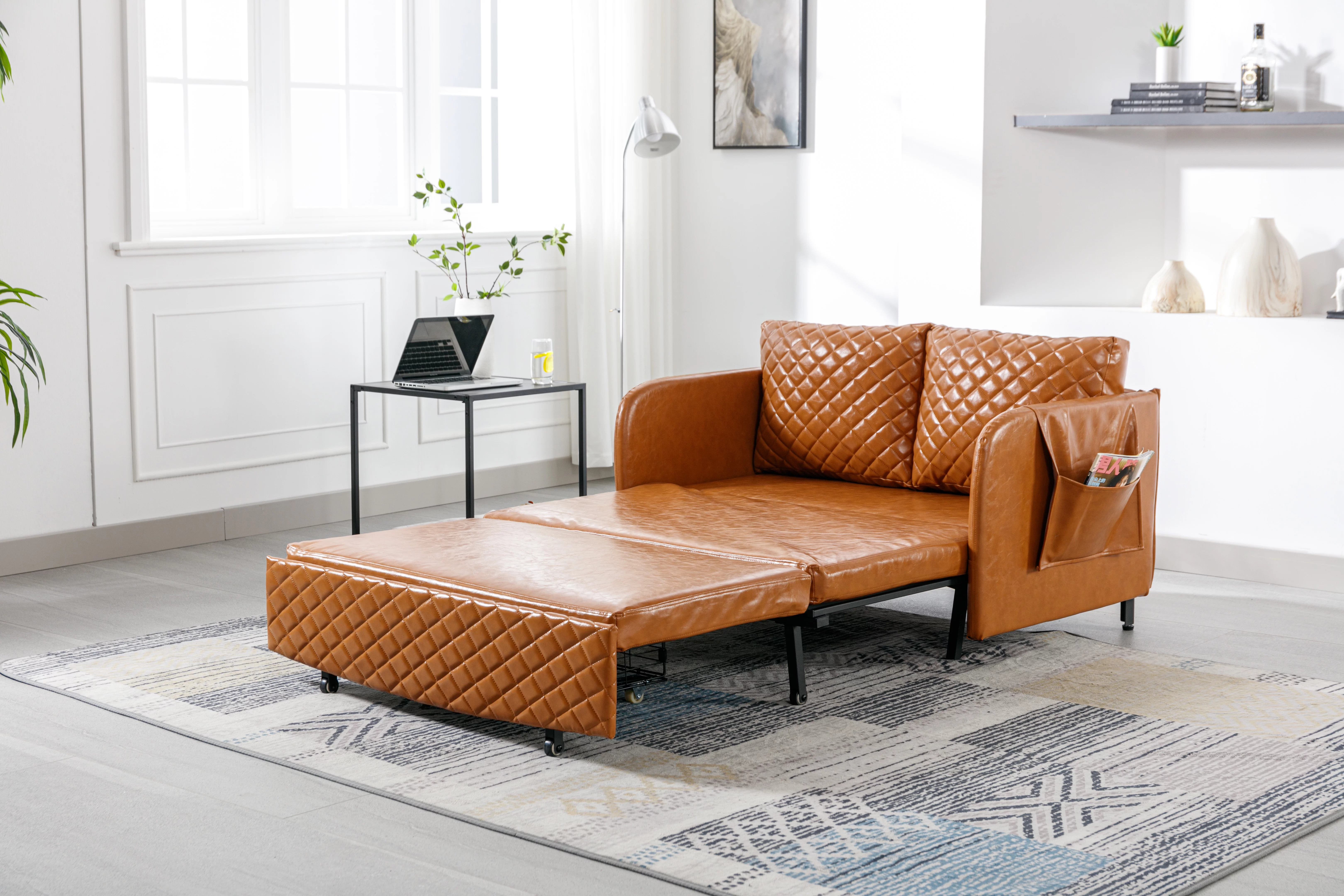 Convertible Sleeper Sofa Bed, Modern Velvet Loveseat Couch with Pull Out Bed, Small Love Seat Futon Sofa Bed with Headboard