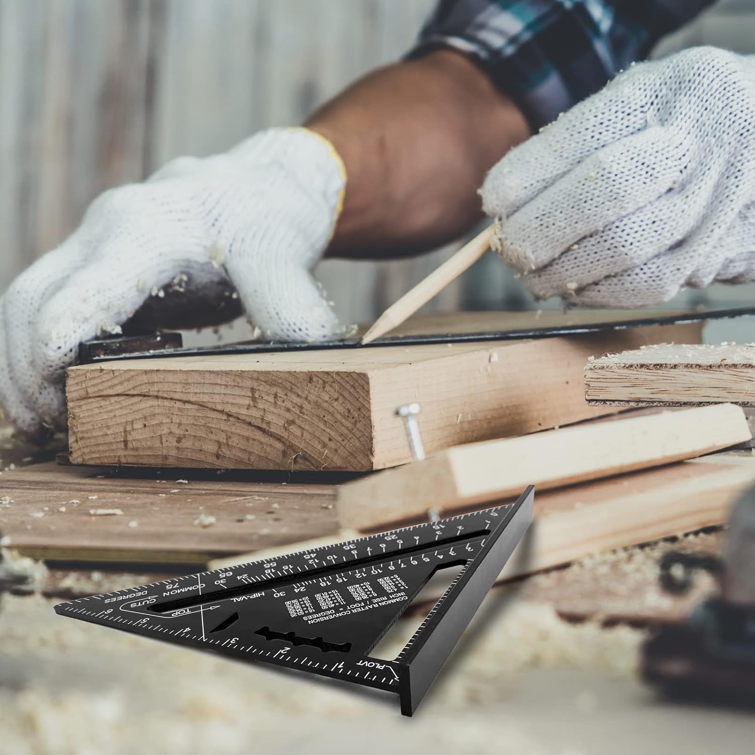 7 inch Rafter Square Aluminum Alloy Double Scale Triangle Ruler Angle Ruler Carpenter Triangle Square Rafter Tool Mensurement Tool for Woodworking