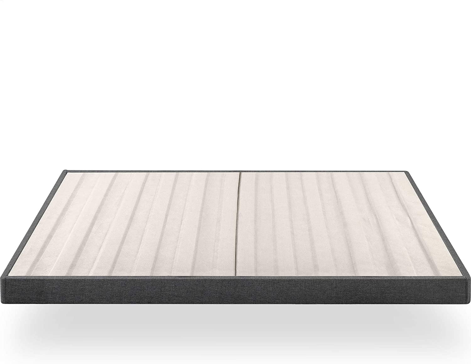 LIHONG Upholstered Metal and Wood Box Spring / 4 Inch Mattress Foundation / Easy Assembly / Fabric Paneled Design, Queen, Grey