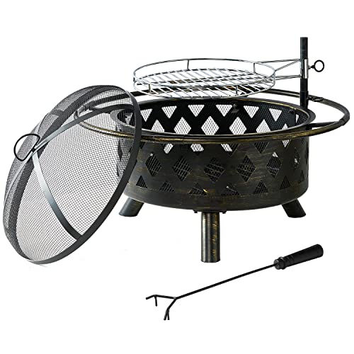 Chiminea Fire Pit,2 in 1 Fire Pit for Outdoor,Chiminea Fireplace with Mesh Spark Screen Doors, Outside Wood Burning Fire Pit for Patio
