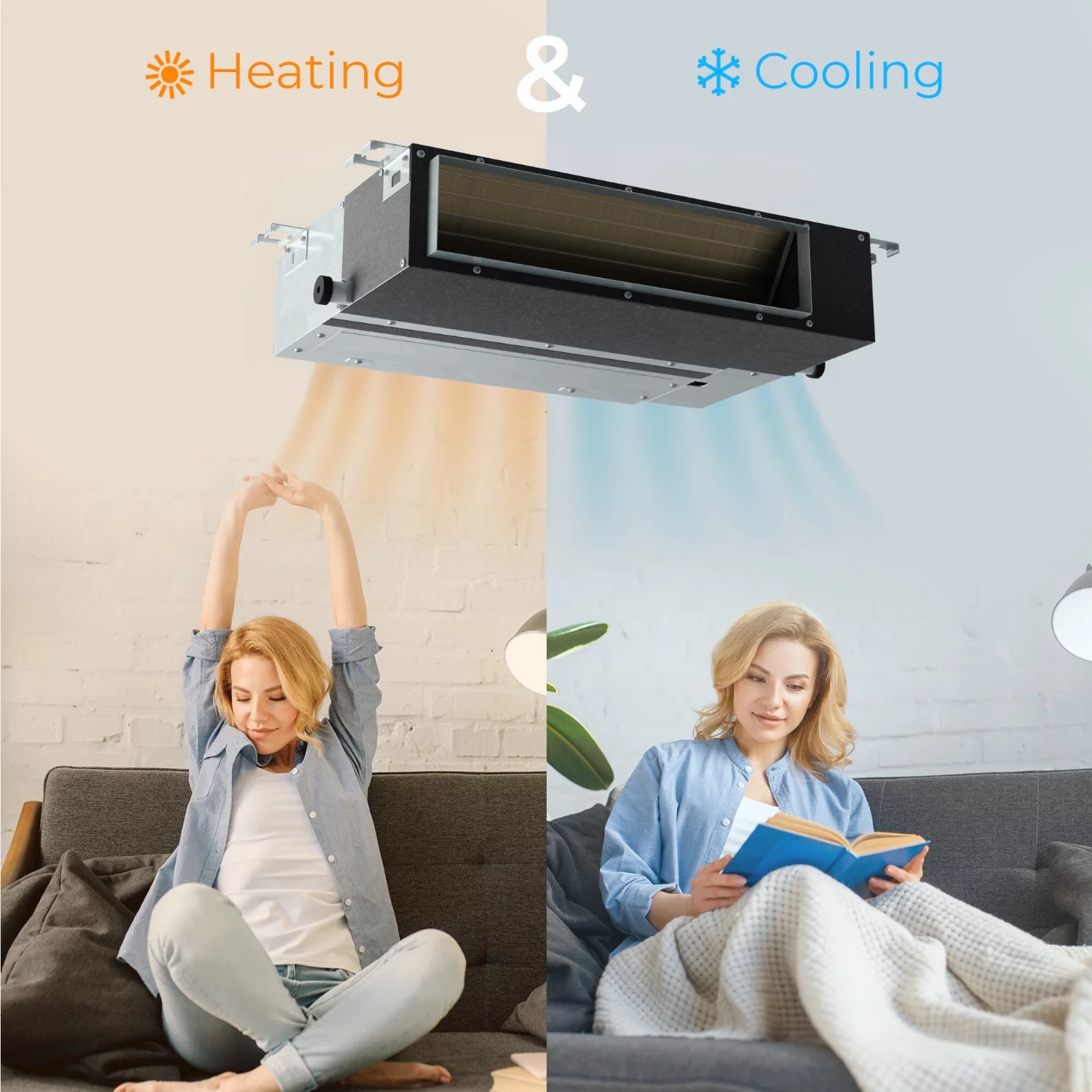 Cooper & Hunter 28000 BTU 230V Slim Ducted Tri 3 Zone Mini Split Heat Pump Air Conditioner 9K+9K+9K Cover 1200 Sq Ft