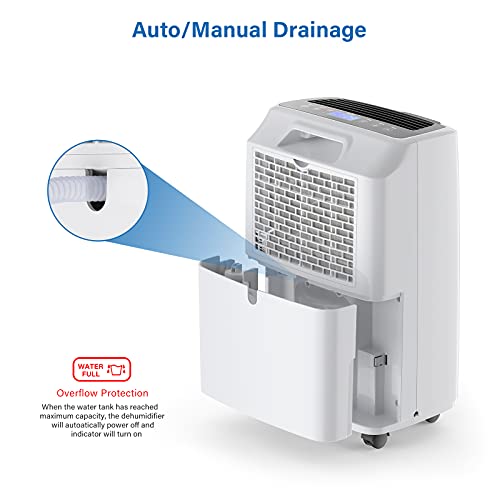 Yaufey 2500 Sq. Ft Home Dehumidifier for Medium to Large Rooms and Basements with Auto or Manual Drainage, 0.48 Gallon Water Tank Capacity