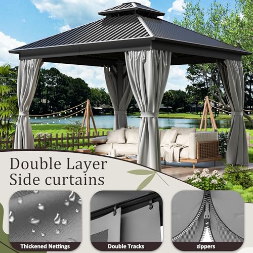 10x10 FT Gazebo Hardtop Gazebo Aluminum Pergola with Aluminum Frame, Double Galvanized Steel Roof