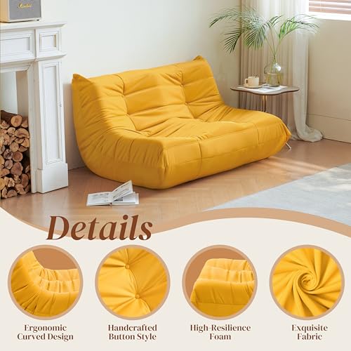 Bean Bag Chair for Adults - Suede & Microfiber Fireside Floor Chair, Comfortable Corner Lounge Sofa for Living Room, Bedroom, Office (3-Seater, Beige)