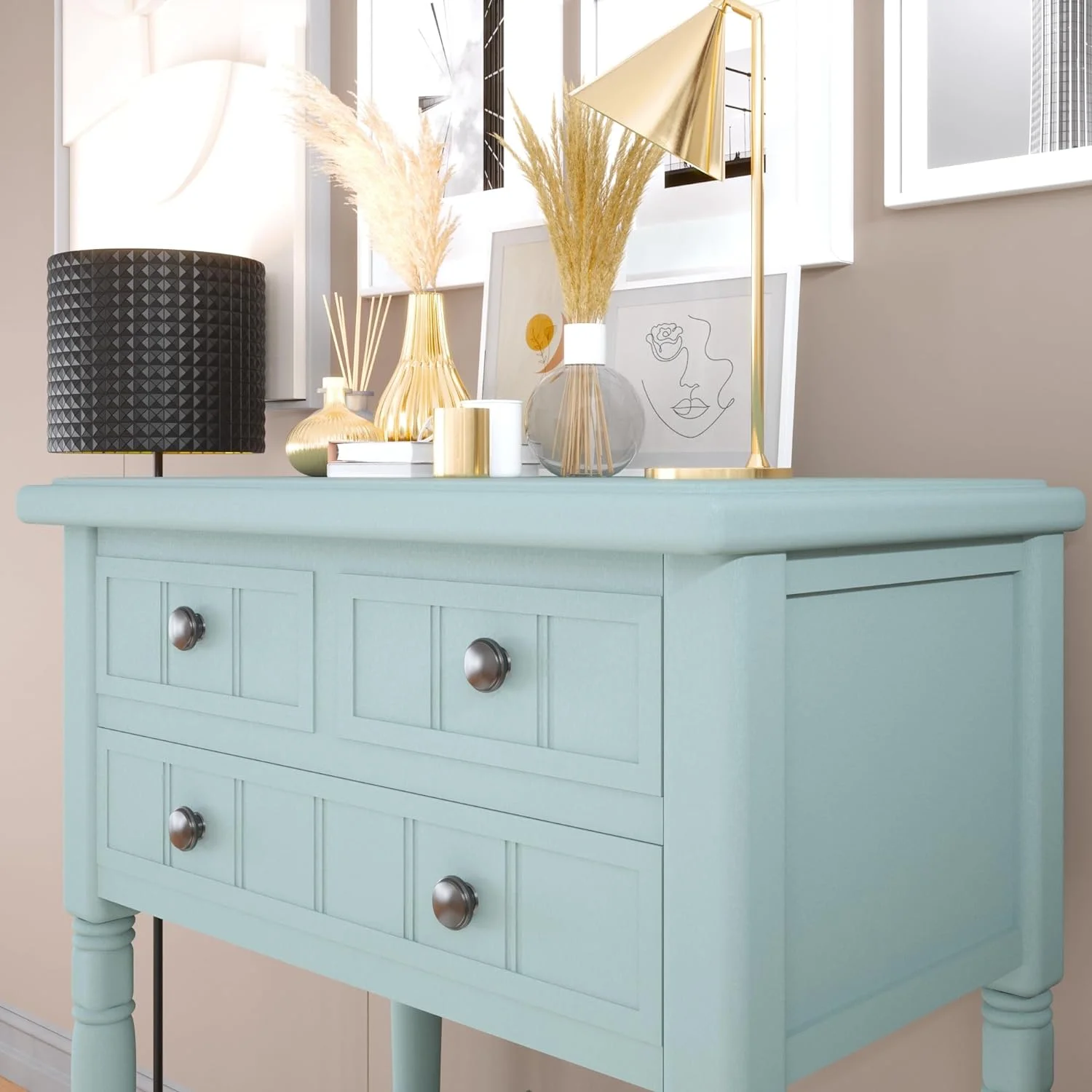 Console Tables For Entryway - Solid Wood Navy Blue 26” Entryway Table With Storage - Hallway Table For Entryway & Three Drawers