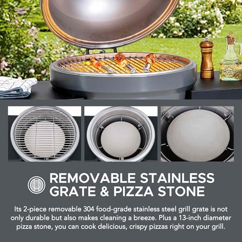 Sunjoy Charcoal Grill 20-Inch Kamado Grill with Pizza Stone, Ultimate Outdoor BBQ Egg Grill and Smoker with Wheels, Navy