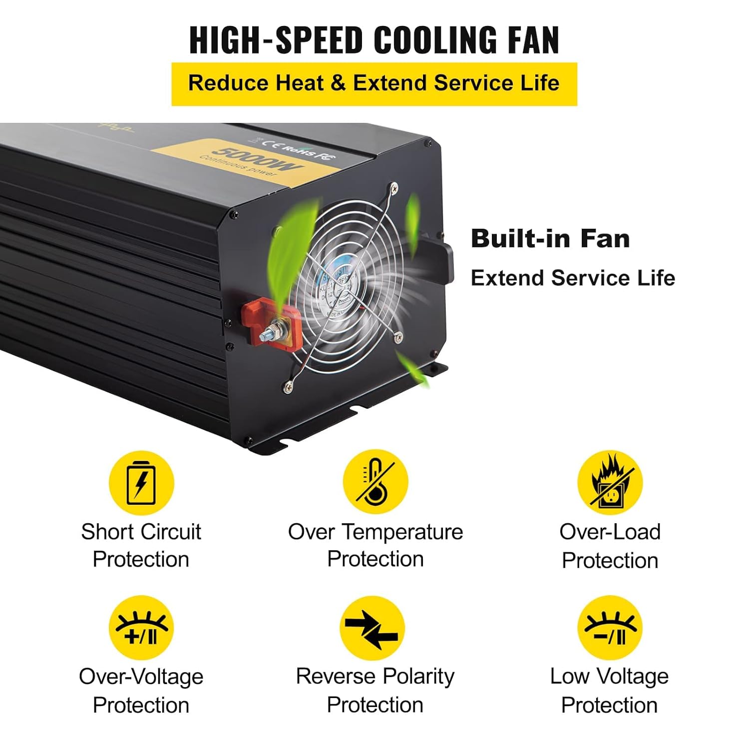 VEVOR Power Inverter, 5000W Modified Sine Wave Inverter, DC 12V to AC 120V Car Converter, with LCD Remote Controller, LED Indicator