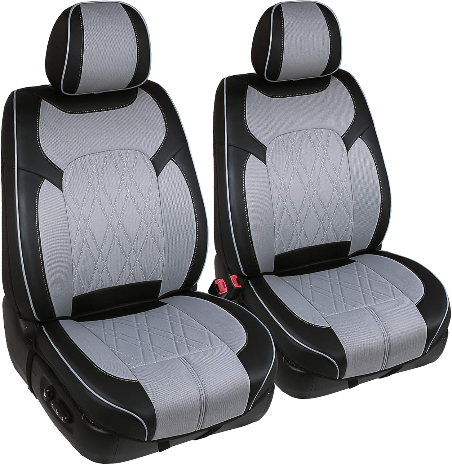 Season Guard Traveler Automotive Car Seat Covers, 3D Semi-Custom Luxury Faux Leather, Universal Fit For Cars Truck Van SUV, Black with Red Accent