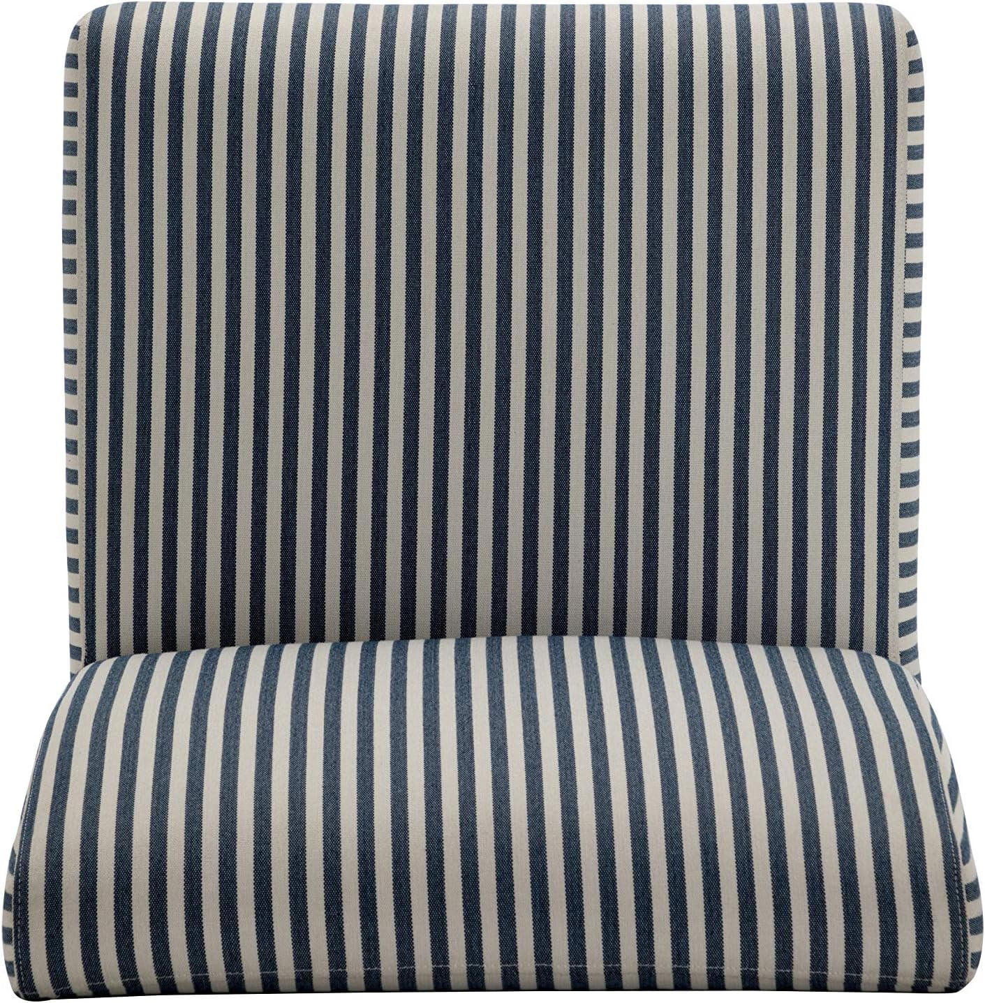 Classic Armless Slipper Accent Chair With Wood Legs, Navy And White Stripe Fabric