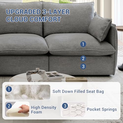 Cloud Modular Sectional Sofa, Waterproof Down Filled Sectional Sofas, High Backrest V Shaped 5 Seater Sectional Couches for Living Room