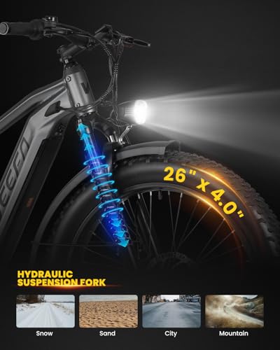 VEEFA Electric Bike 750W/Peak 1000W Motor 48V 13AH Removable Battery Electric Bicycle for Adults 26" x 4.0" Fat Tire Ebike 28MPH E Bike 7-Speed UL