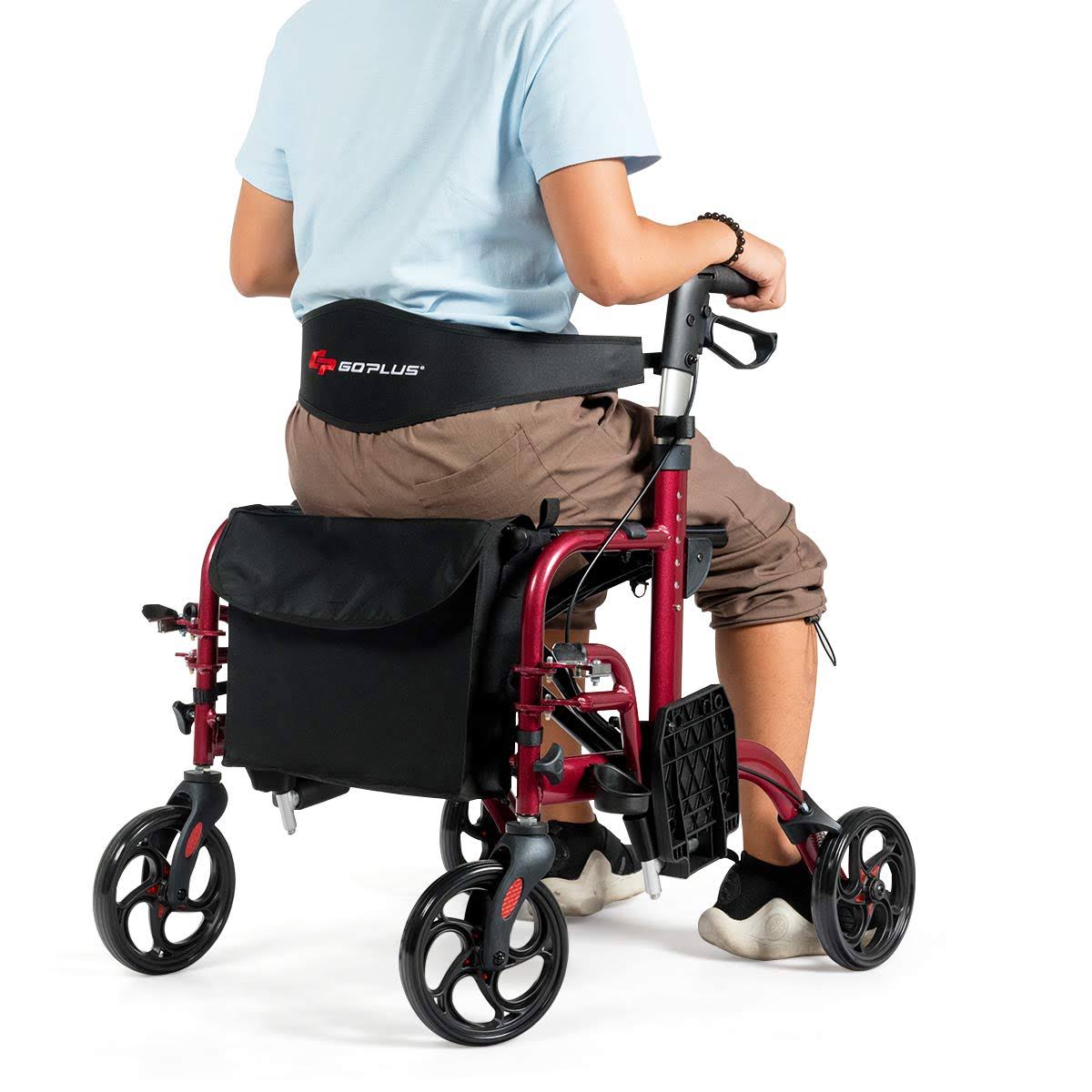 Aluminum Adjustable Folding Handle Medical Walker Rollator Red