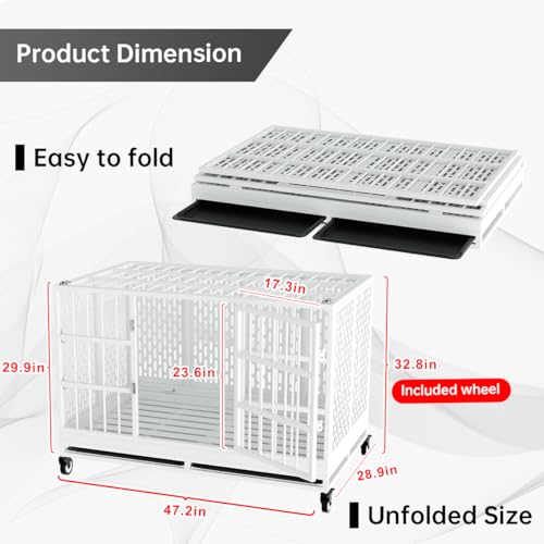 48/42/38 Inch Heavy Duty Dog Crate with Wheels, Folding Metal Big Dog Cage for Large and Medium Dogs
