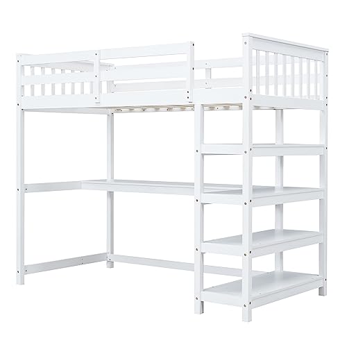 Harper & Bright Designs Full Loft Bed with Desk and Wardrobe,Solid Wood Loft Bed Frame Full with Storage Drawers for Kids Teens Adults