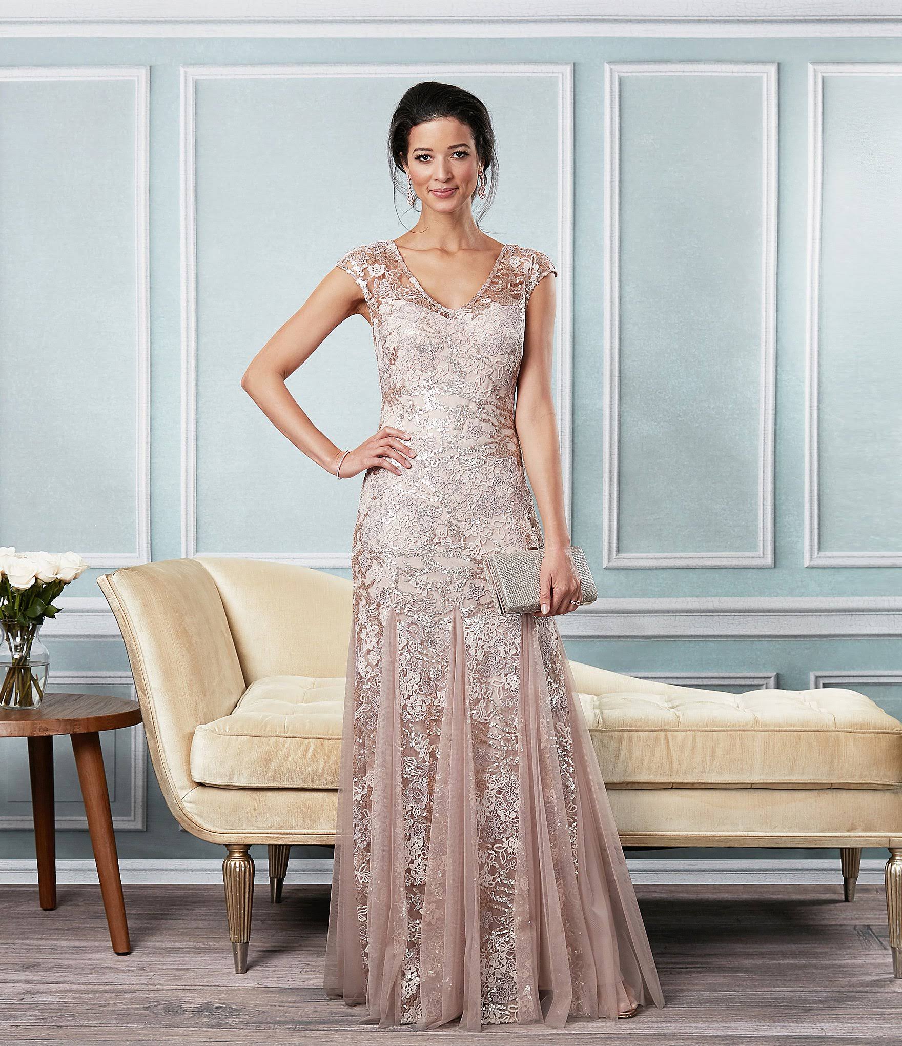 Alex Evenings Illusion Cap Sleeve Embroidered Lace Godet Gown - 16