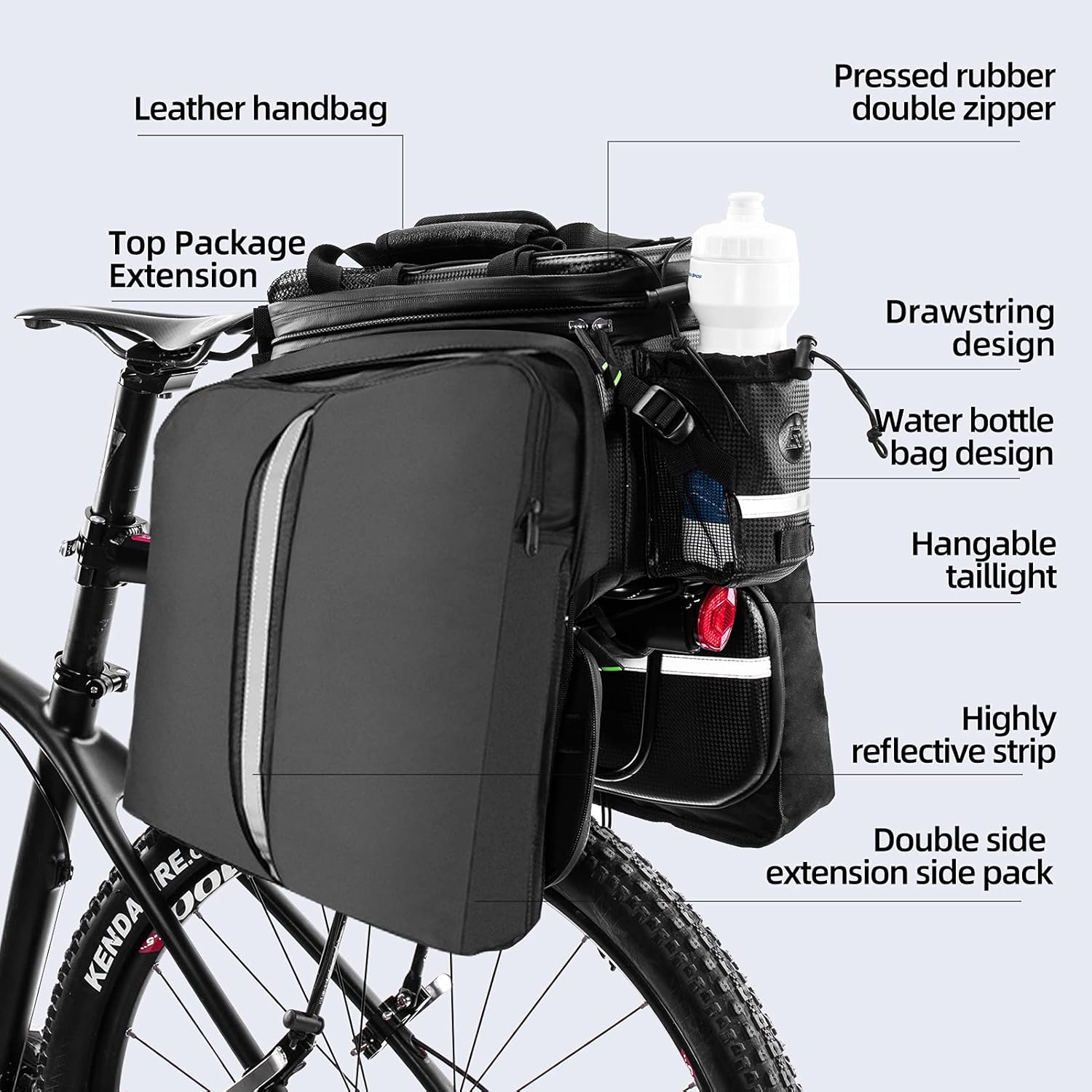 ROCK BROS Bike Rack Bag Trunk Bag Waterproof Carbon Leather Bicycle Rear Seat Cargo Bag Rear Pack Trunk Pannier Handbag