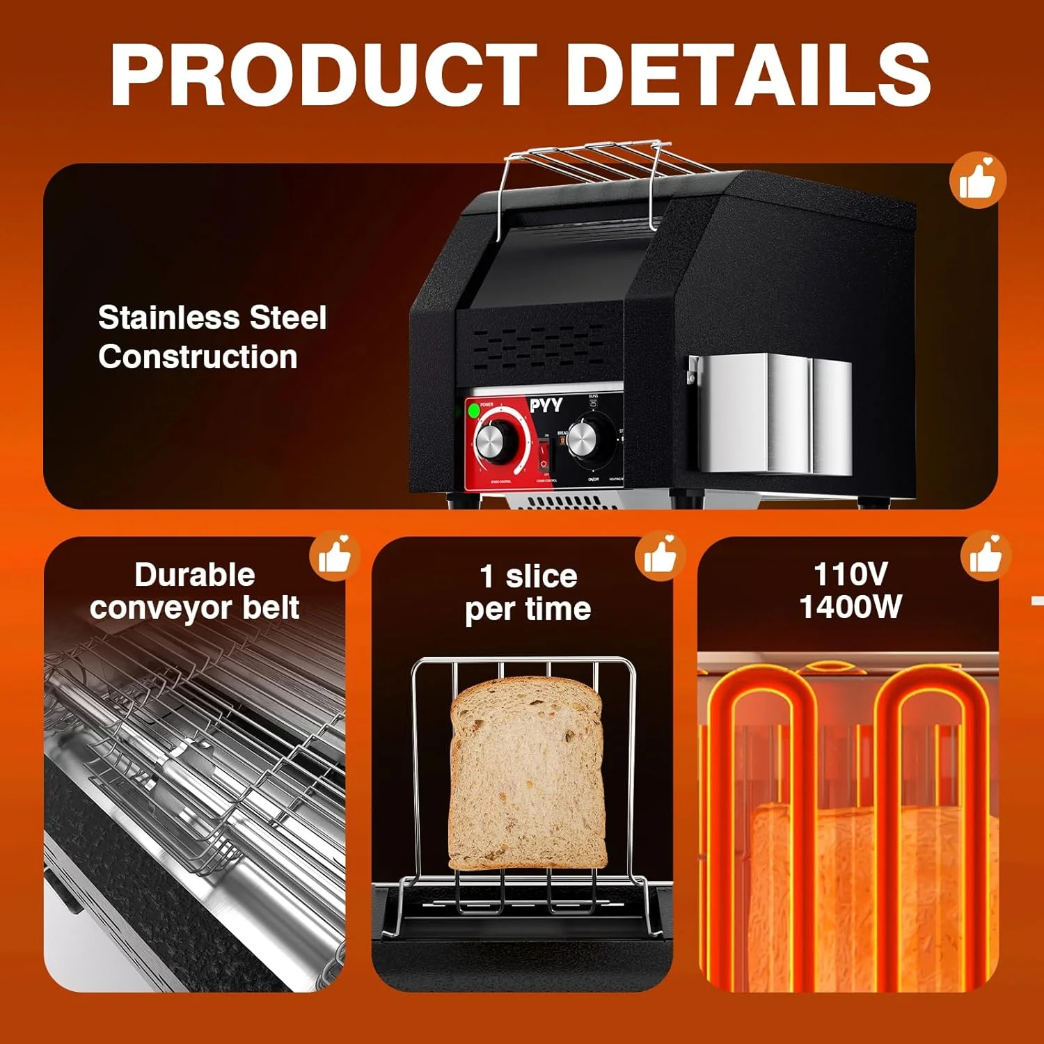 Commercial Conveyor Toaster Electric Stainless Conveyor Toaster for Restaurant Bun Bagel Bread Heavy Duty Conveyor Toaster(150 Slices/h Black)