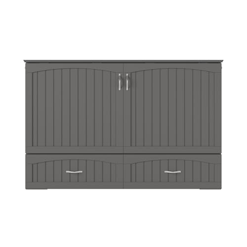 AFI Southampton Queen Murphy Bed Chest with Mattress, Storage, and Built-in Charger in Grey