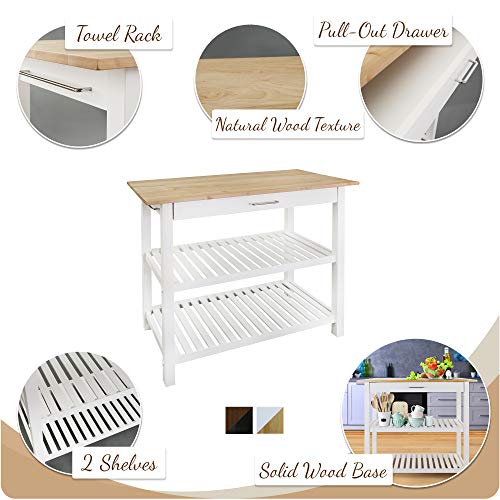 Casual Home Kitchen Island with Solid American Hardwood Top, Natural/White, 40" W (373-91)
