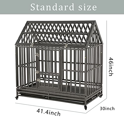 LUCKUP Heavy Duty Dog Cage Metal Kennel and Crate for Medium and Large Dogs, Pet Playpen with Four Wheels, Easy to Install, 48 inch, Black