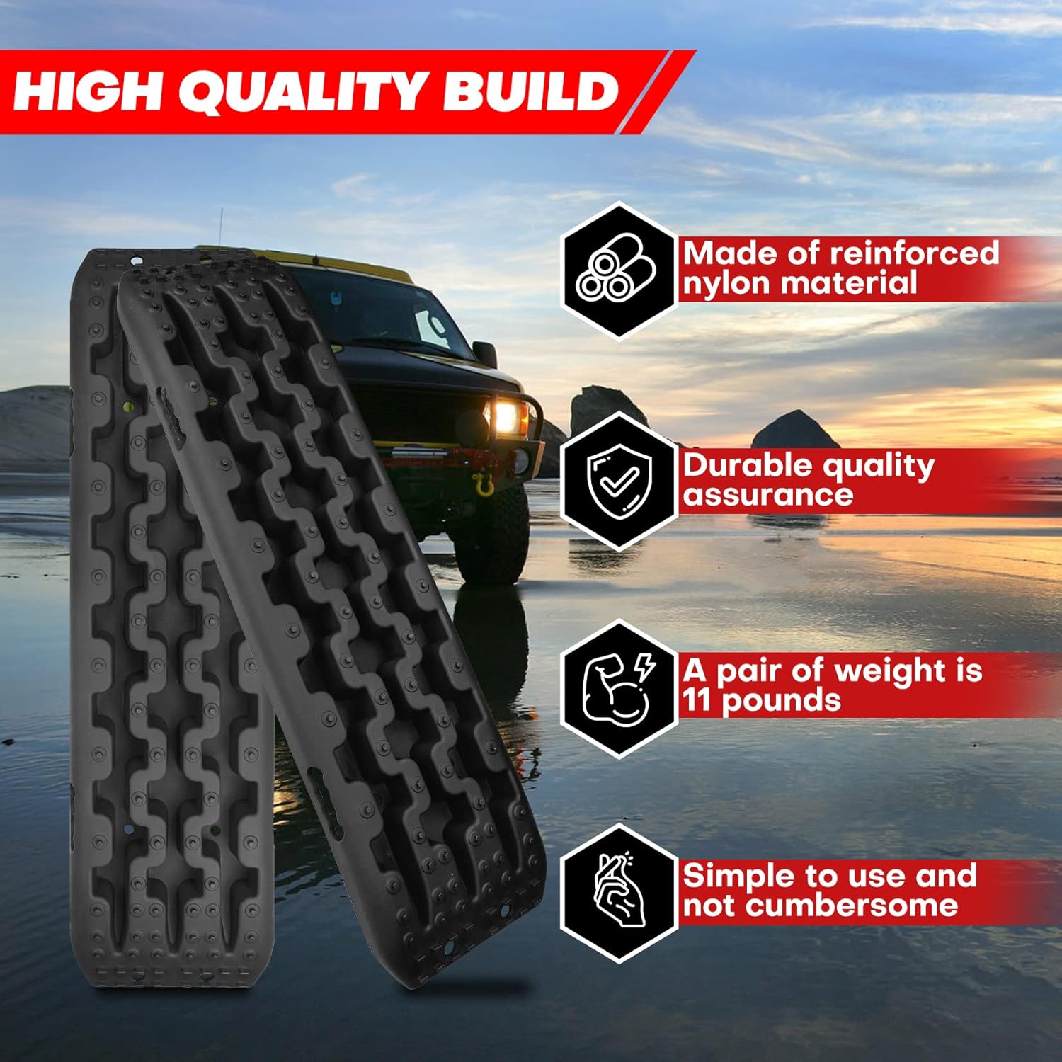 VIGAL Recovery Traction Boards Off-Road Truck, Cars, Sand, Snow, Mud,4X4 Recovery Traction Mats for Tire Traction Track Tool & Vehicle Pack of 2