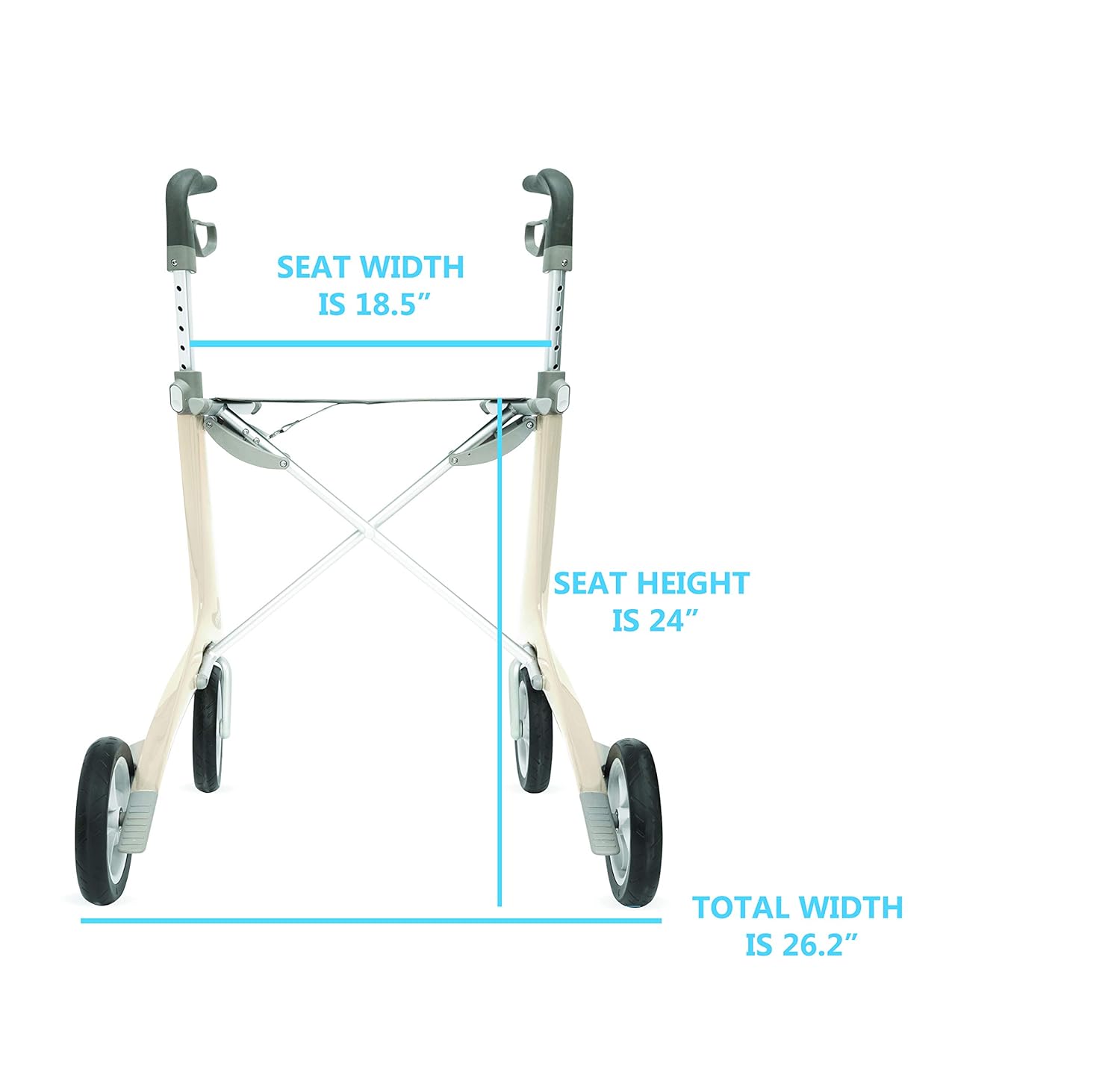 byACRE Carbon Ultralight Rollator Walker with Organizer Bag, Wide Track, Oyster White