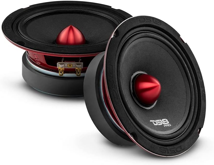 DS18 PRO-X6.4BM Loudspeaker - Pair of 6.5, Midrange, Red Aluminum Bullet, 500W Max, 250W RMS, 4 Ohms