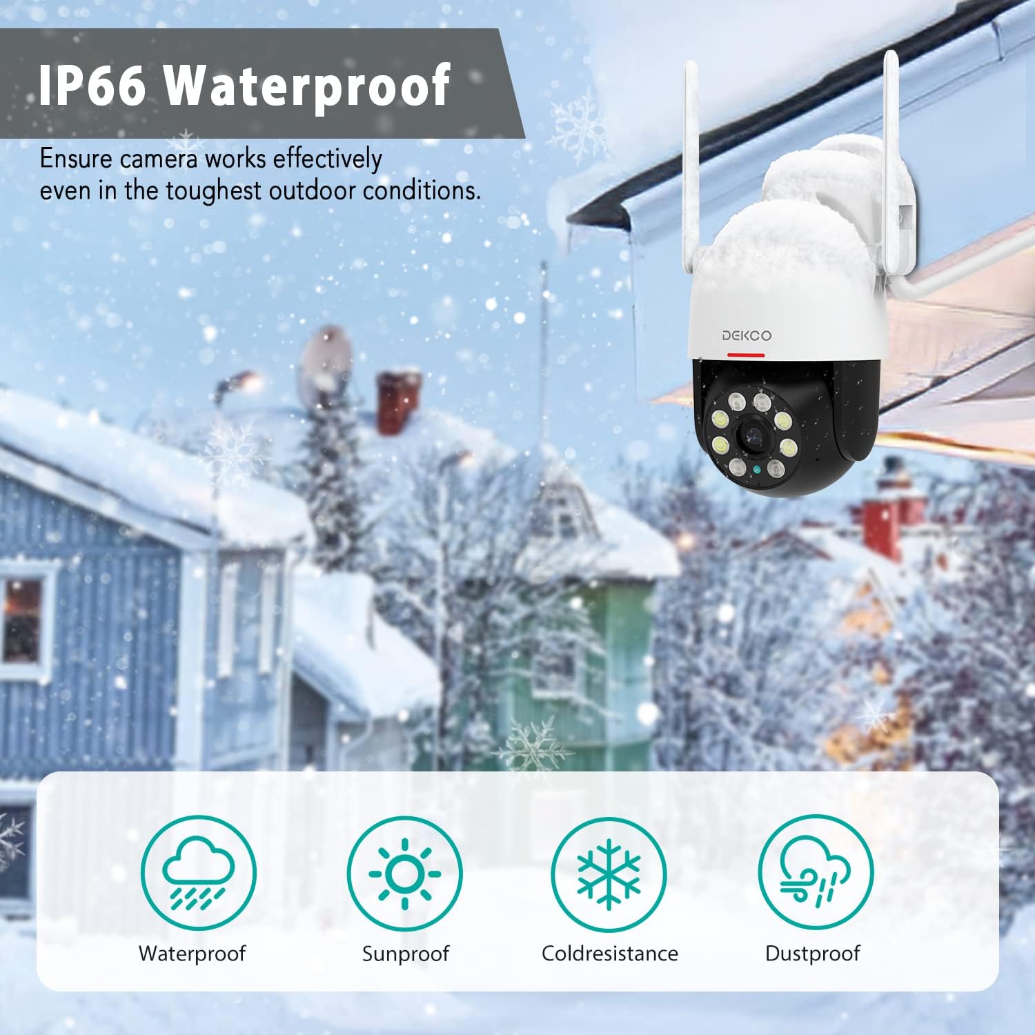 Security Camera Outdoor/Home, DEKCO WiFi Outdoor Security Cameras Pan-Tilt 360° View, 1080P Dome Surveillance Cameras with Motion Detection and Siren