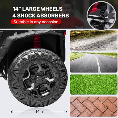 ANPABO 24V 4X4 Ride on Car Truck w/Remote Control, 4WD/2WD Switchable Kids UTV, 19" Spacious Seat, 4 Shock Absorbers, Soft Start, Music Player