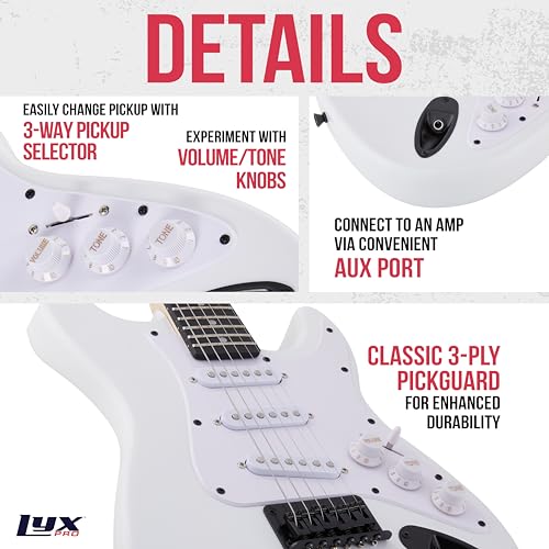 LyxPro 36 Inch Electric Guitar and Kit for Kids with 3/4 Size Beginner’s Guitar, Amp, Six Strings, Two Picks, Shoulder Strap, Digital Clip On Tuner