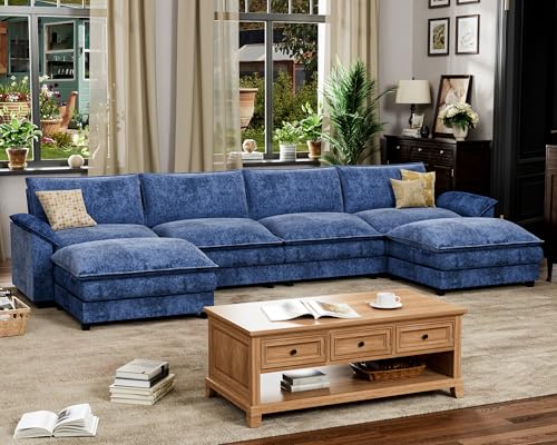 Homall 119" Modular Sectional Sofa, L Shaped Sofa Couch with Reversible Ottoman, DIY Combination Chenille Deep 3-Seat Cloud Couch for Living Room