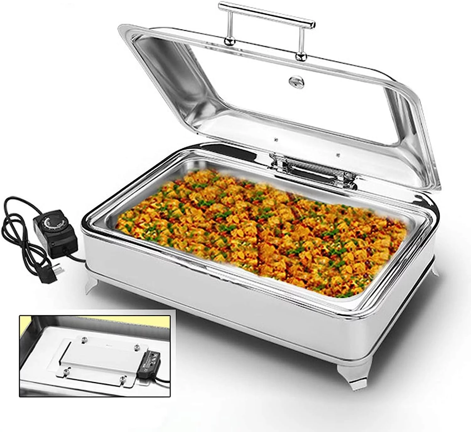 Gvode Electric Buffet Server Food Warmer with Glass Window for Catering, Buffet, Adjustable Temp