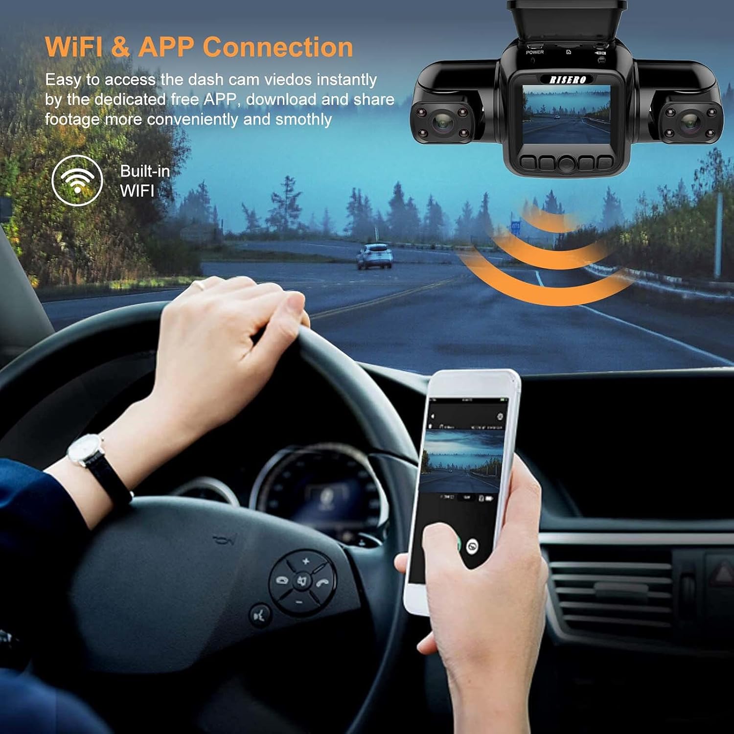 Dual Dash Cam 1080P Dashboard Camera Front and Rear 3 Way Cam HD Angle Lens Recording Control IR Night Vision 24hr Motion Detection G-Sensor Mobile
